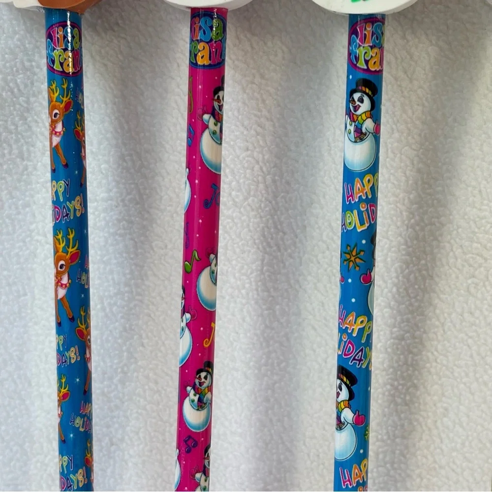 Rare Vintage New Lot of 13 Lisa Frank Holiday Pencils with fun eraser toppers